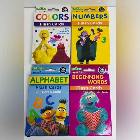Sesame Street Flash Cards Set 4 Learning Aids For Kids Colors Numbers ABC New - Picture 1 of 2